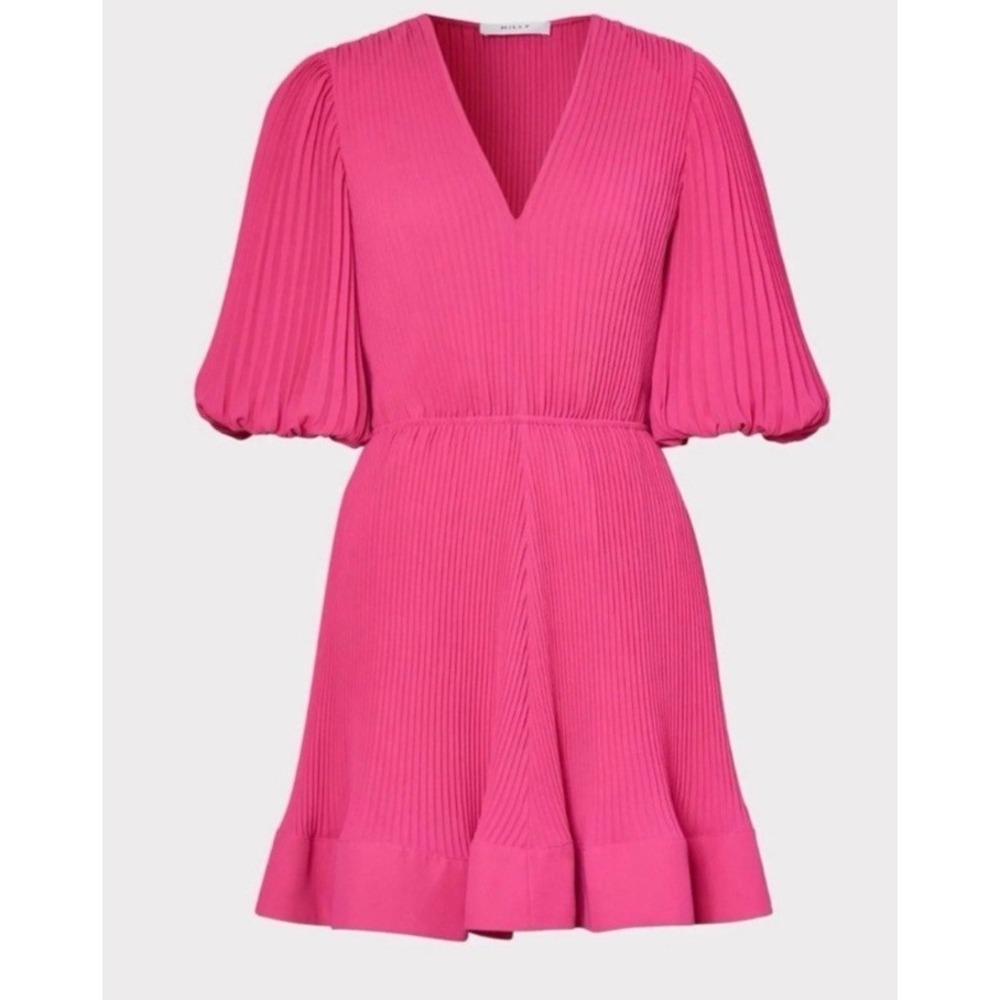 NWT Milly Elle V-Neck‎ Pleated A-Line Dress Sz 0 Pink $395